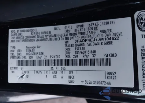 2018 Ford Fiesta Se from USA, damaged, VIN 3FADP4EJ1JM104622